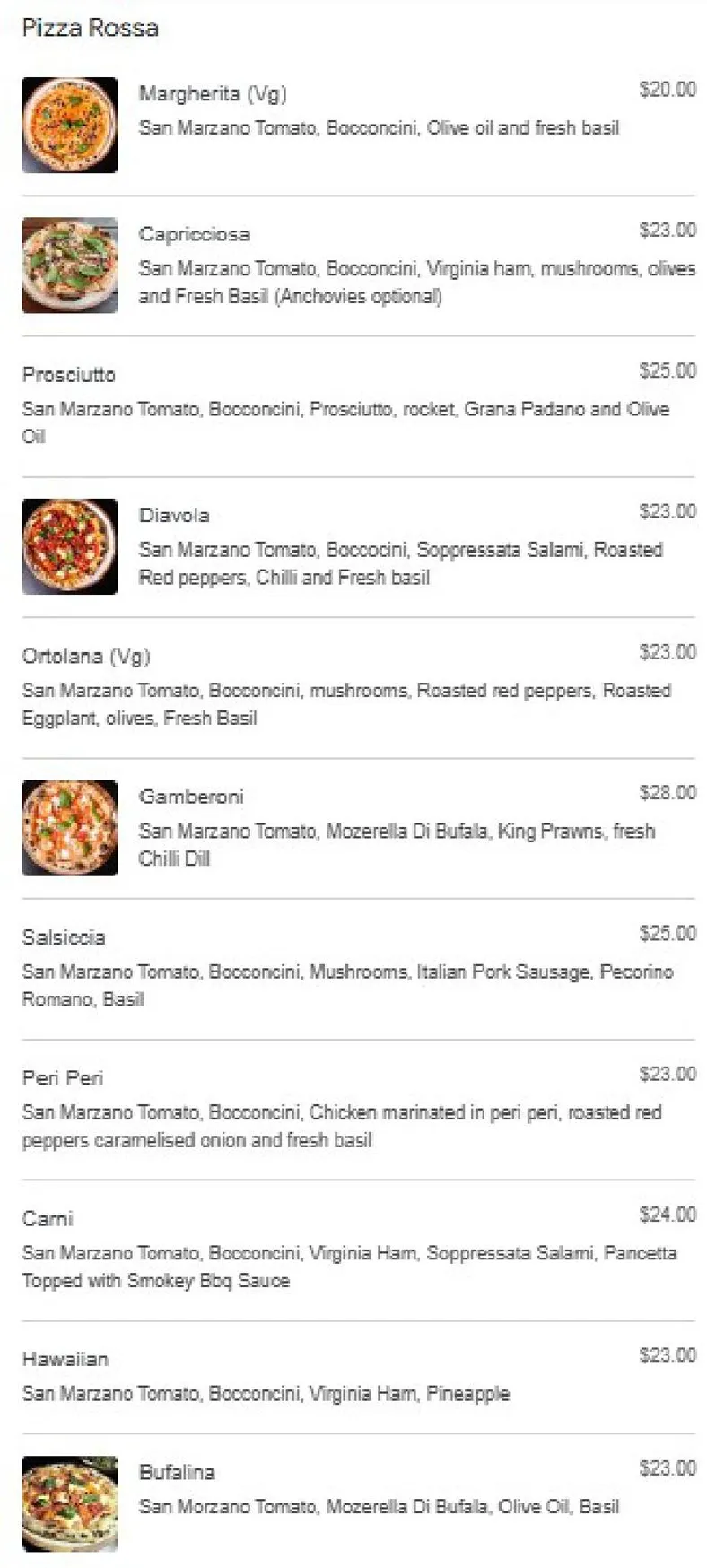 Veloce Pizza Bar menu, page 2