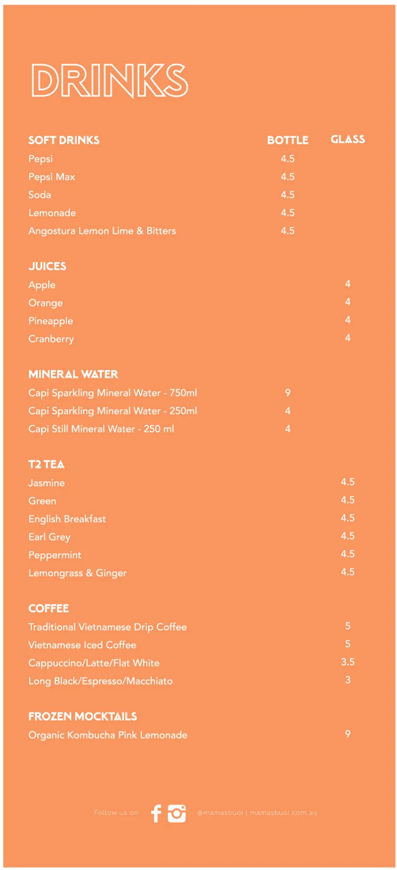 Mama's Buoi Tramsheds menu, page 2