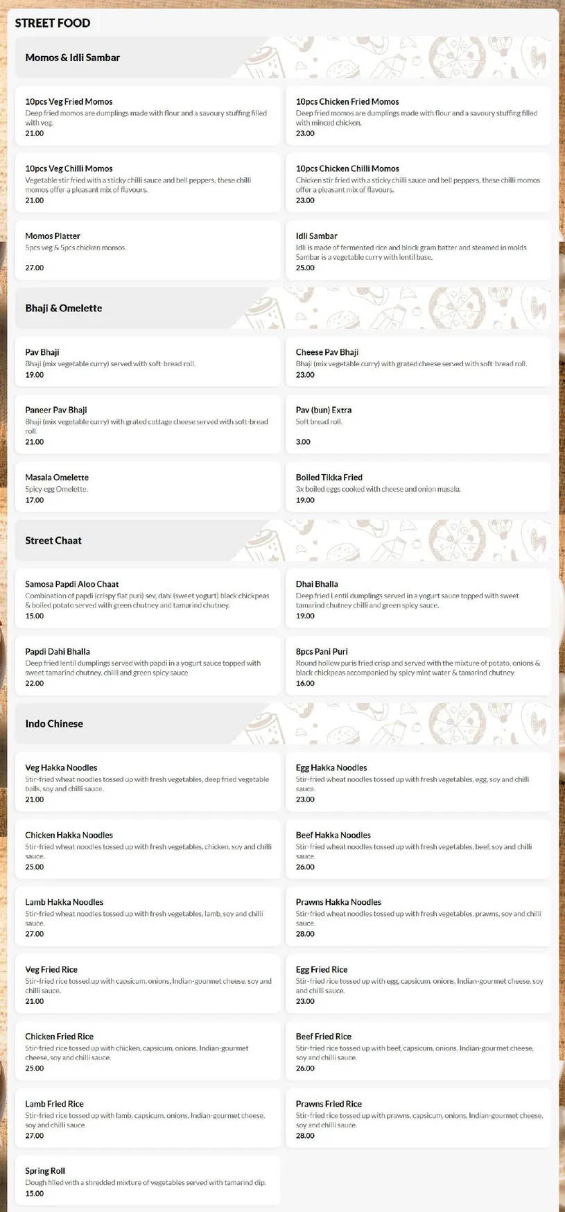 Spicy India menu, page 1