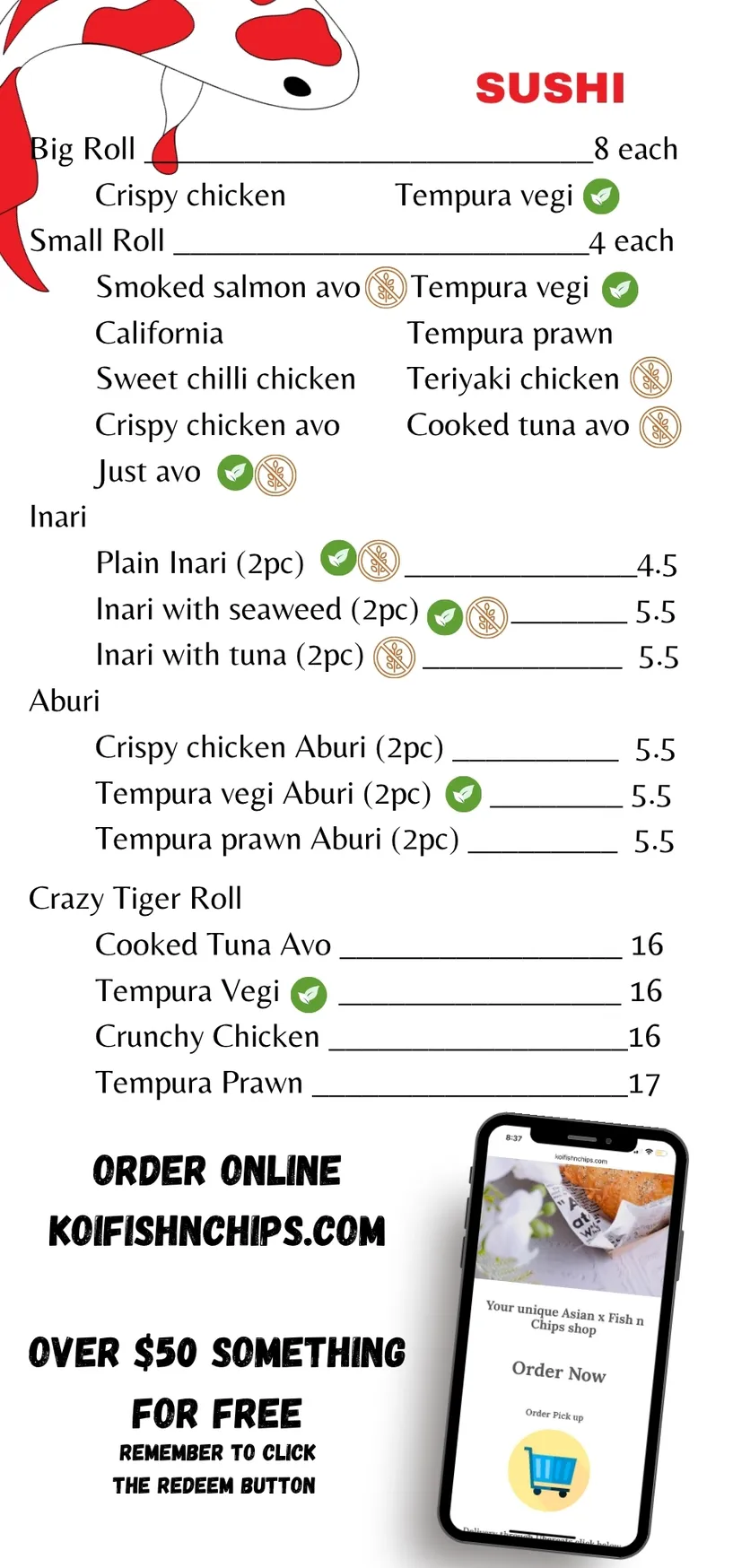 Koi Fish n Chips menu, page 5