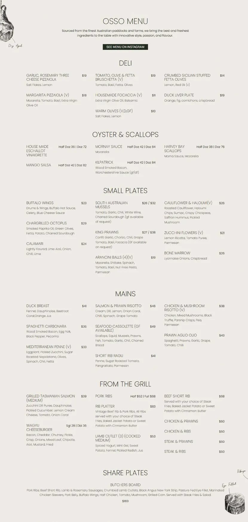 Osso Miranda menu, page 1