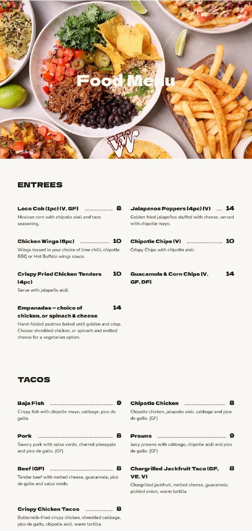 Loco Birria menu, page 1