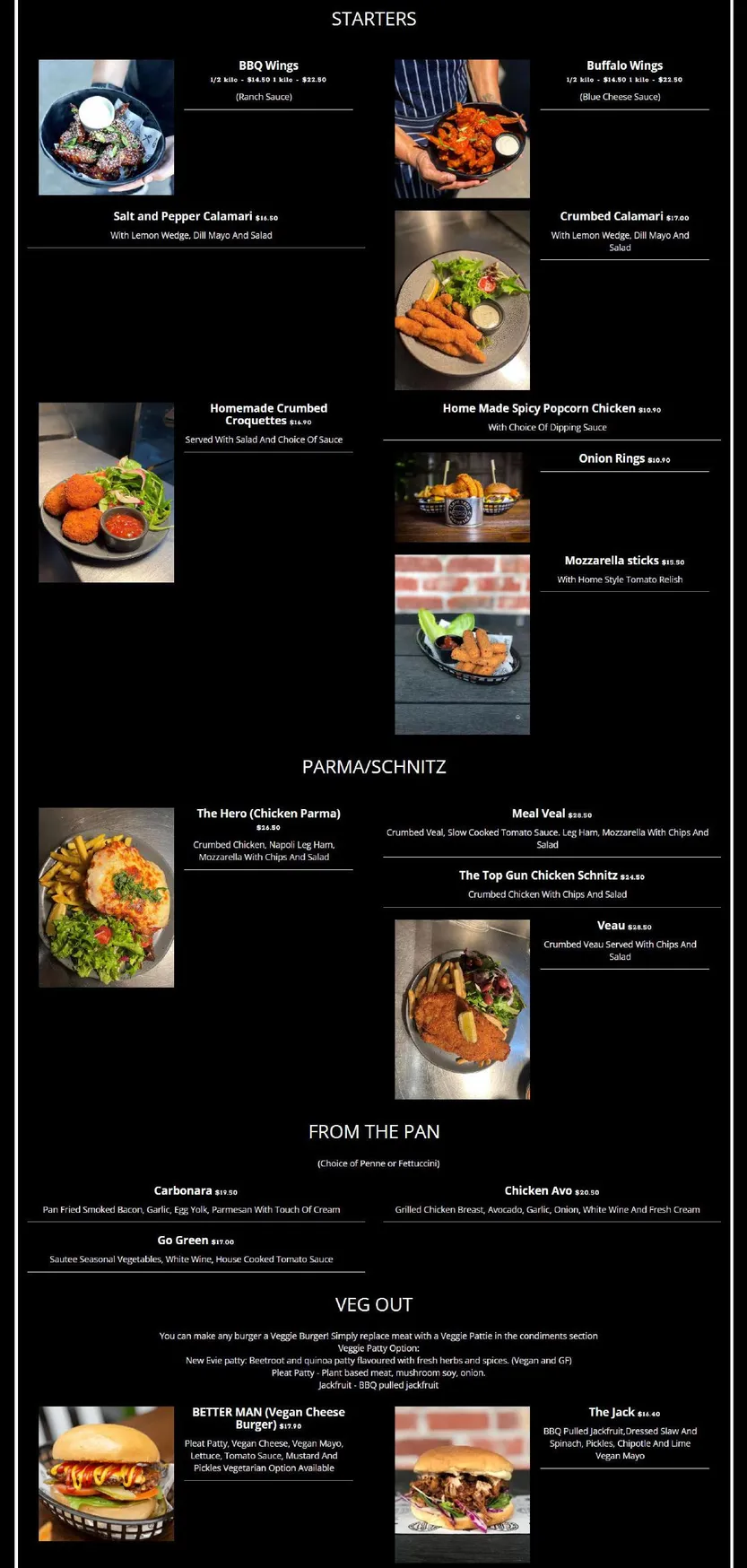 Flame Trees Burger menu, page 2