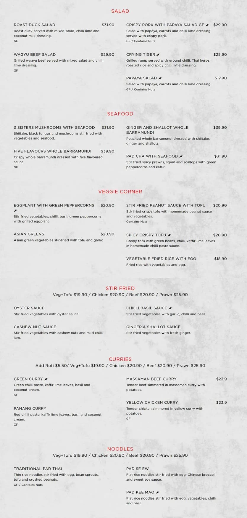 Monkey King Thai menu, page 2