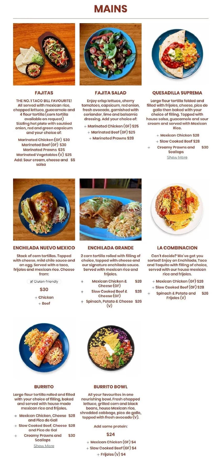 Taco Bill menu, page 2