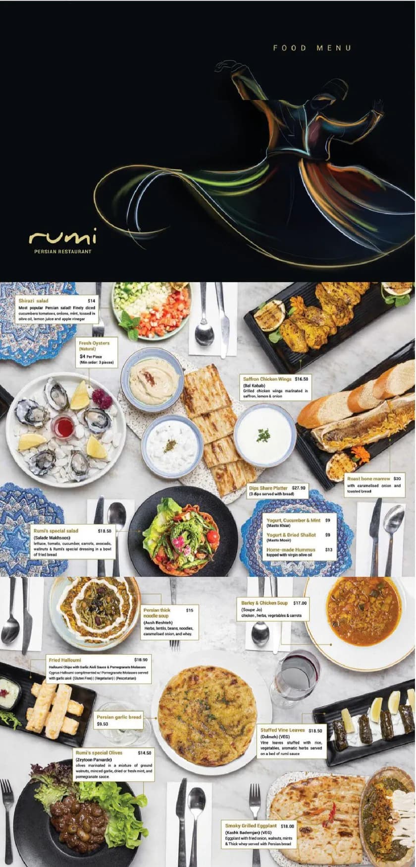 Rumi Persian Restaurant menu, page 1