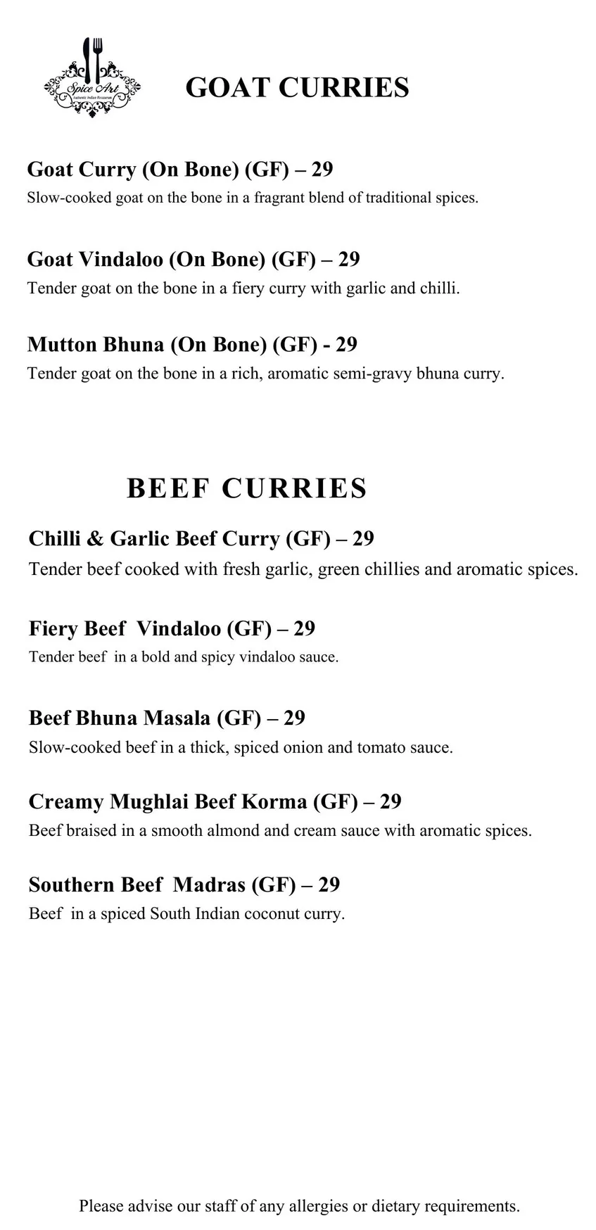 Spice Art menu, page 6