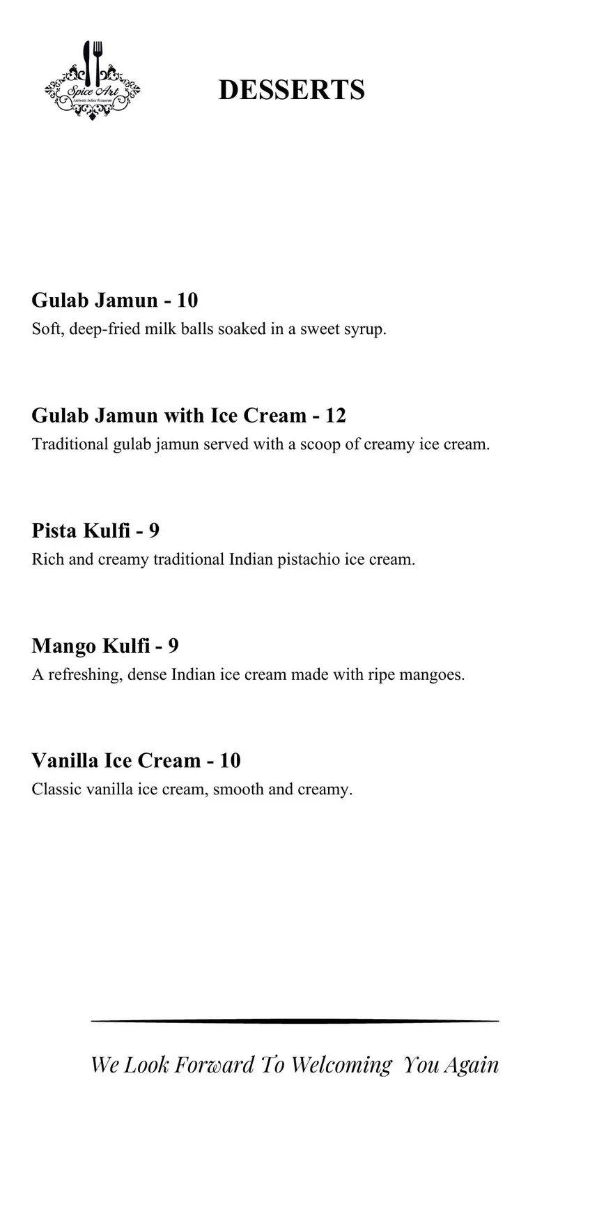 Spice Art menu, page 10