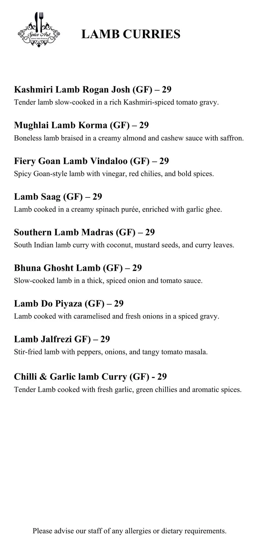 Spice Art menu, page 4