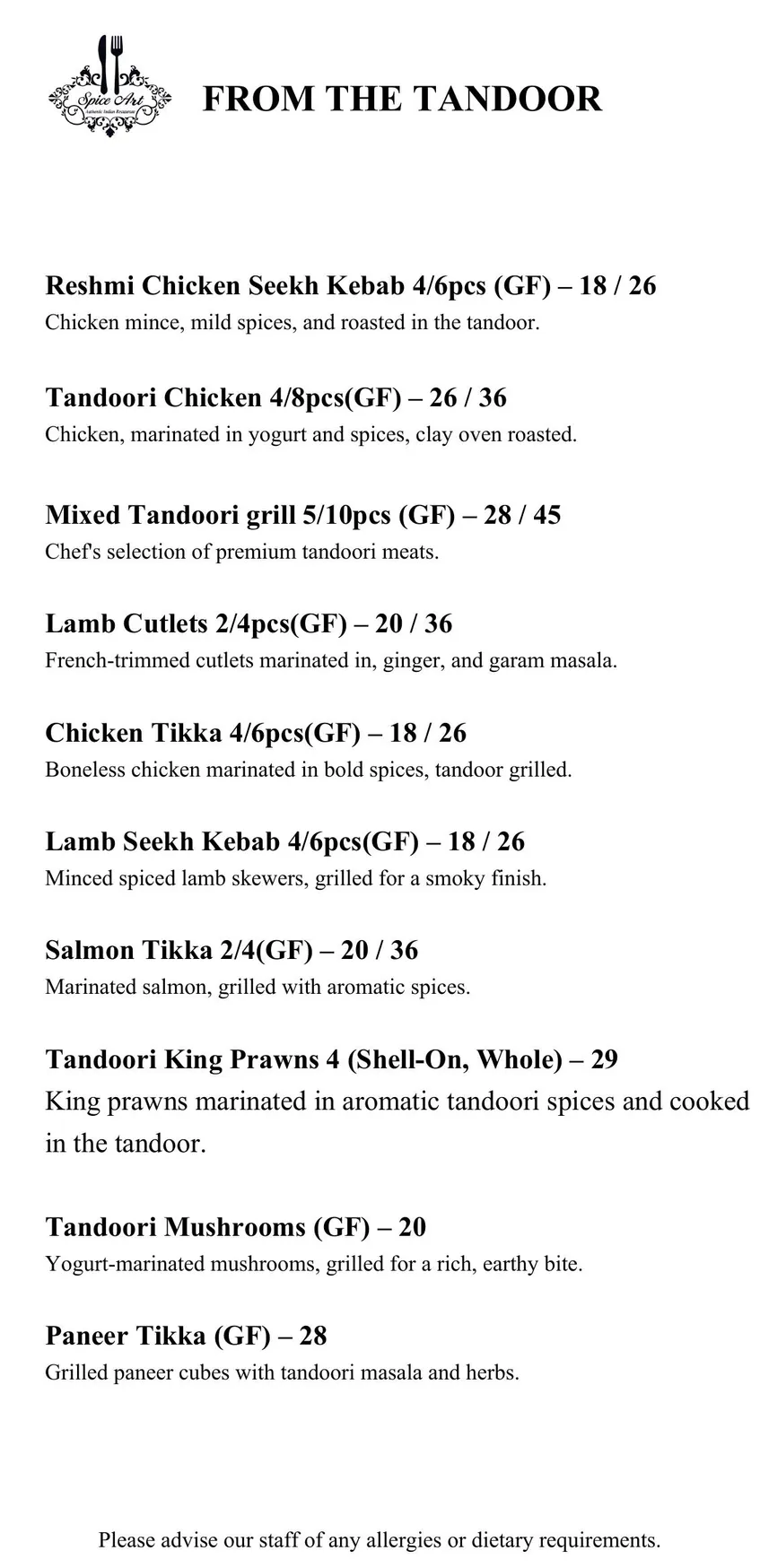 Spice Art menu, page 2