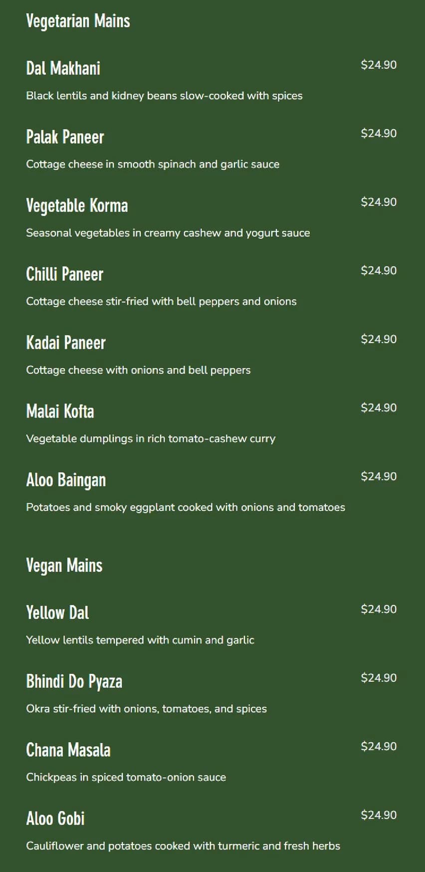 Masala Cove menu, page 4