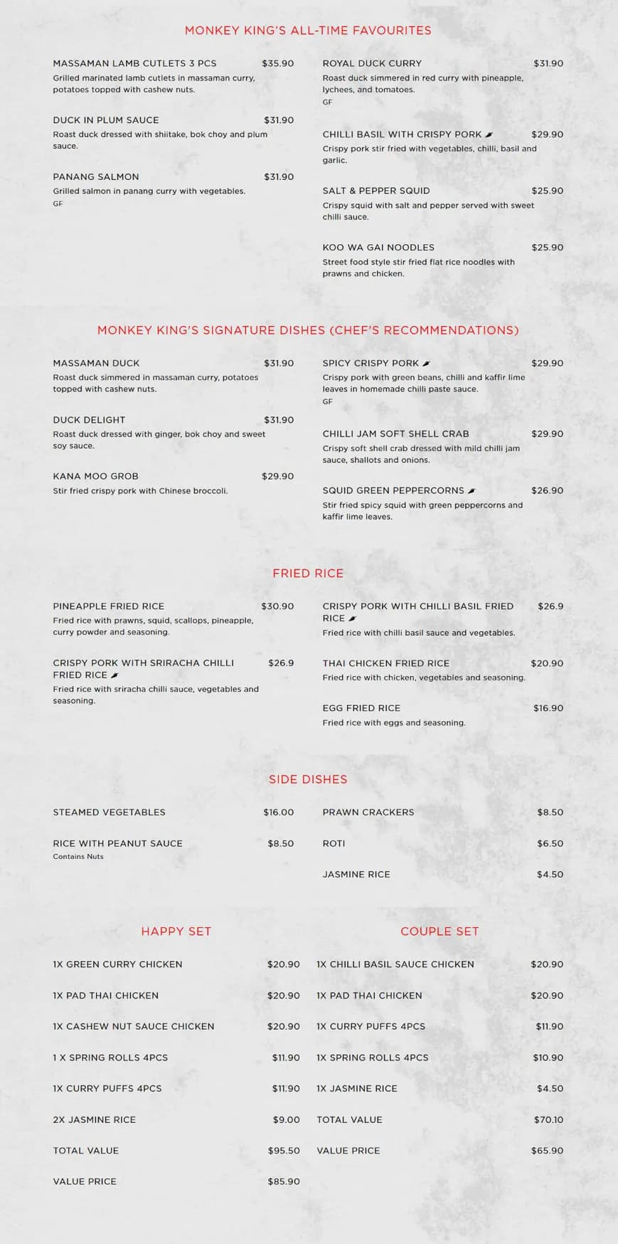 Monkey King Thai menu, page 3