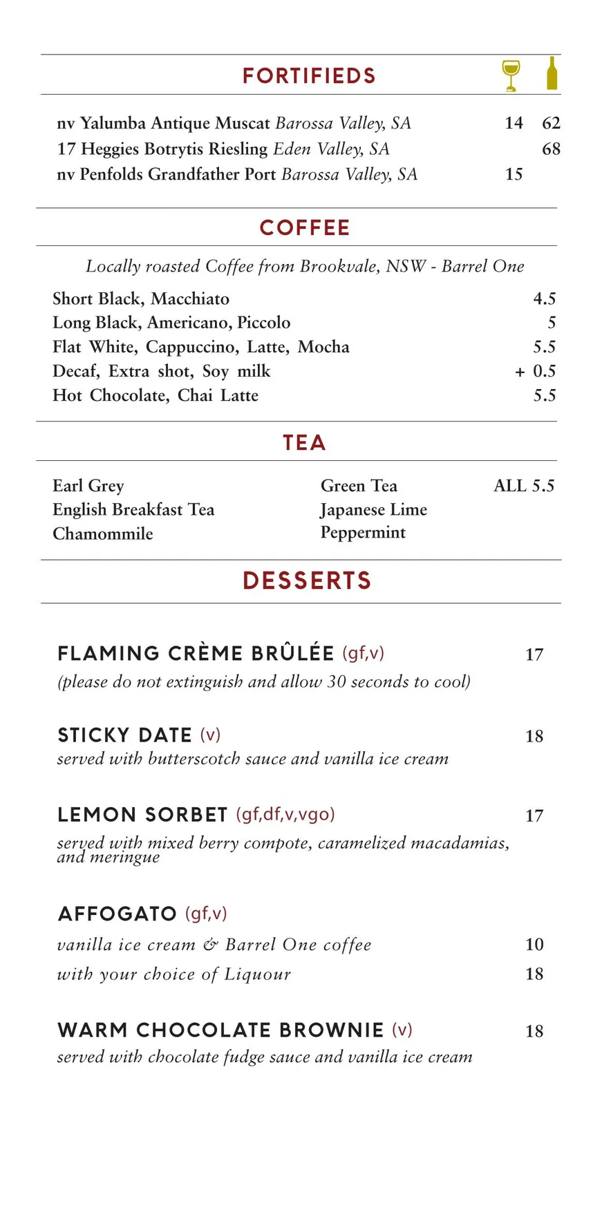 Manly Grill menu, page 16
