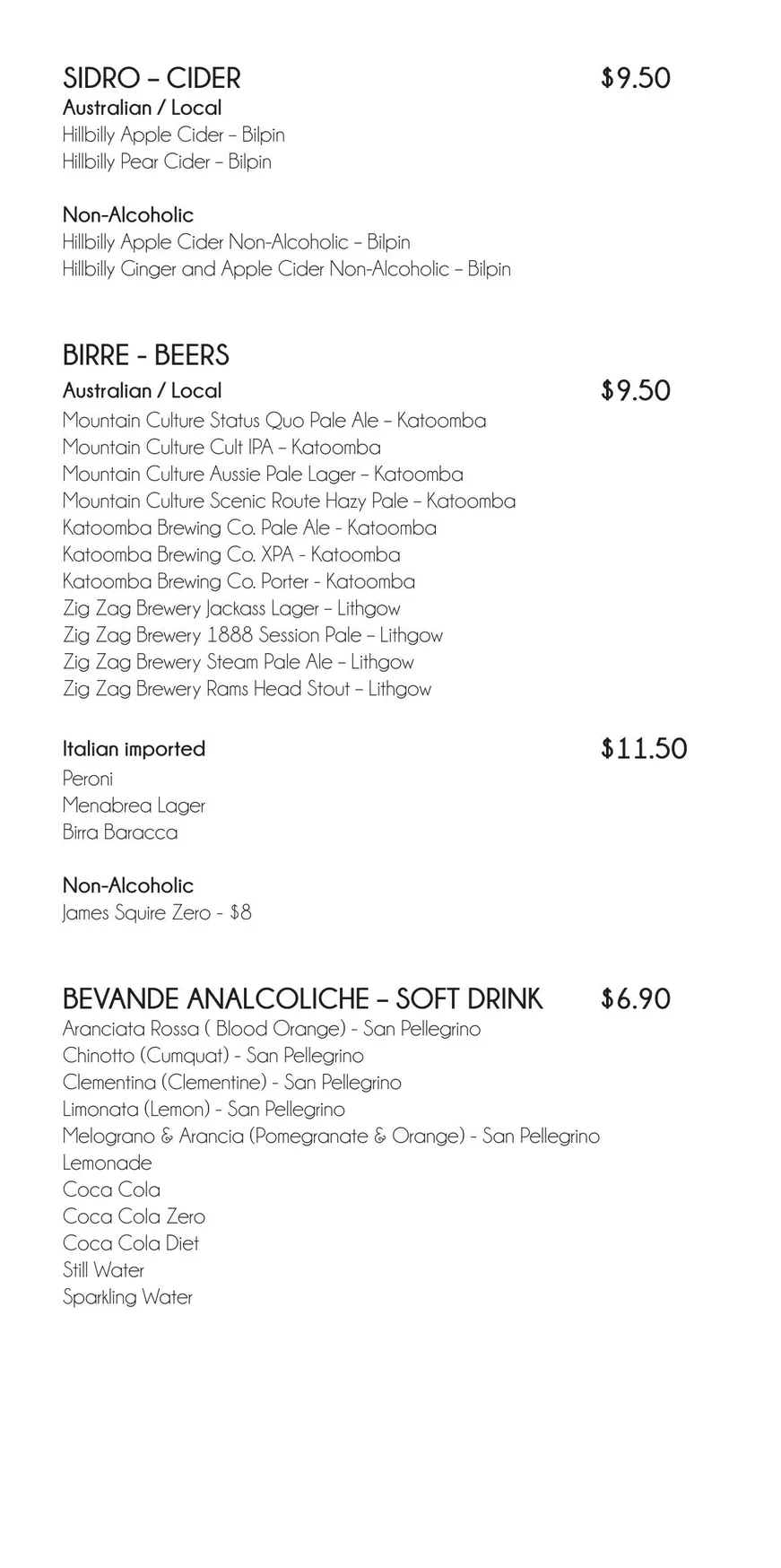 Osteria 2785 menu, page 12