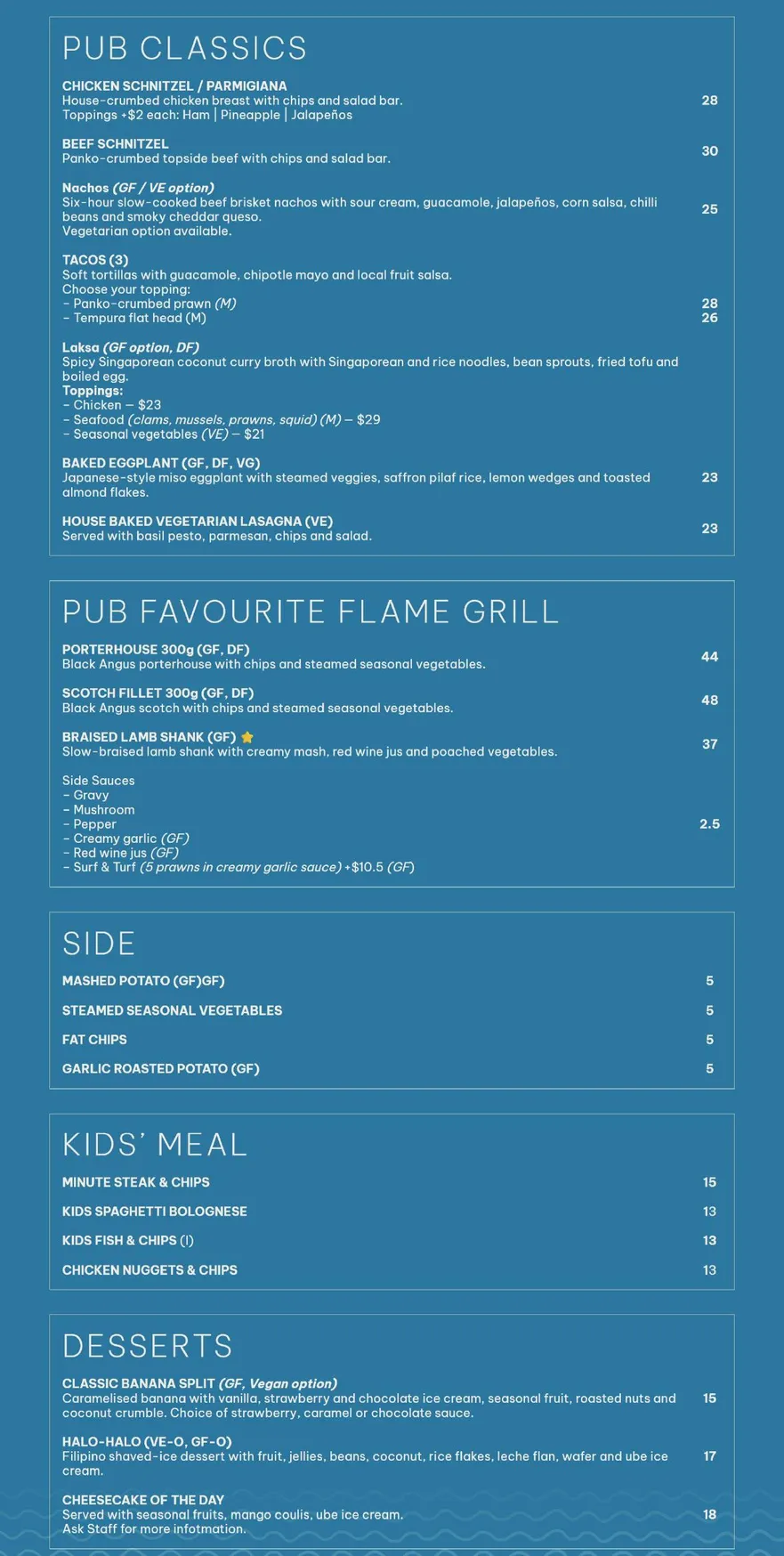 Darwin Trailer Boat Club menu, page 3