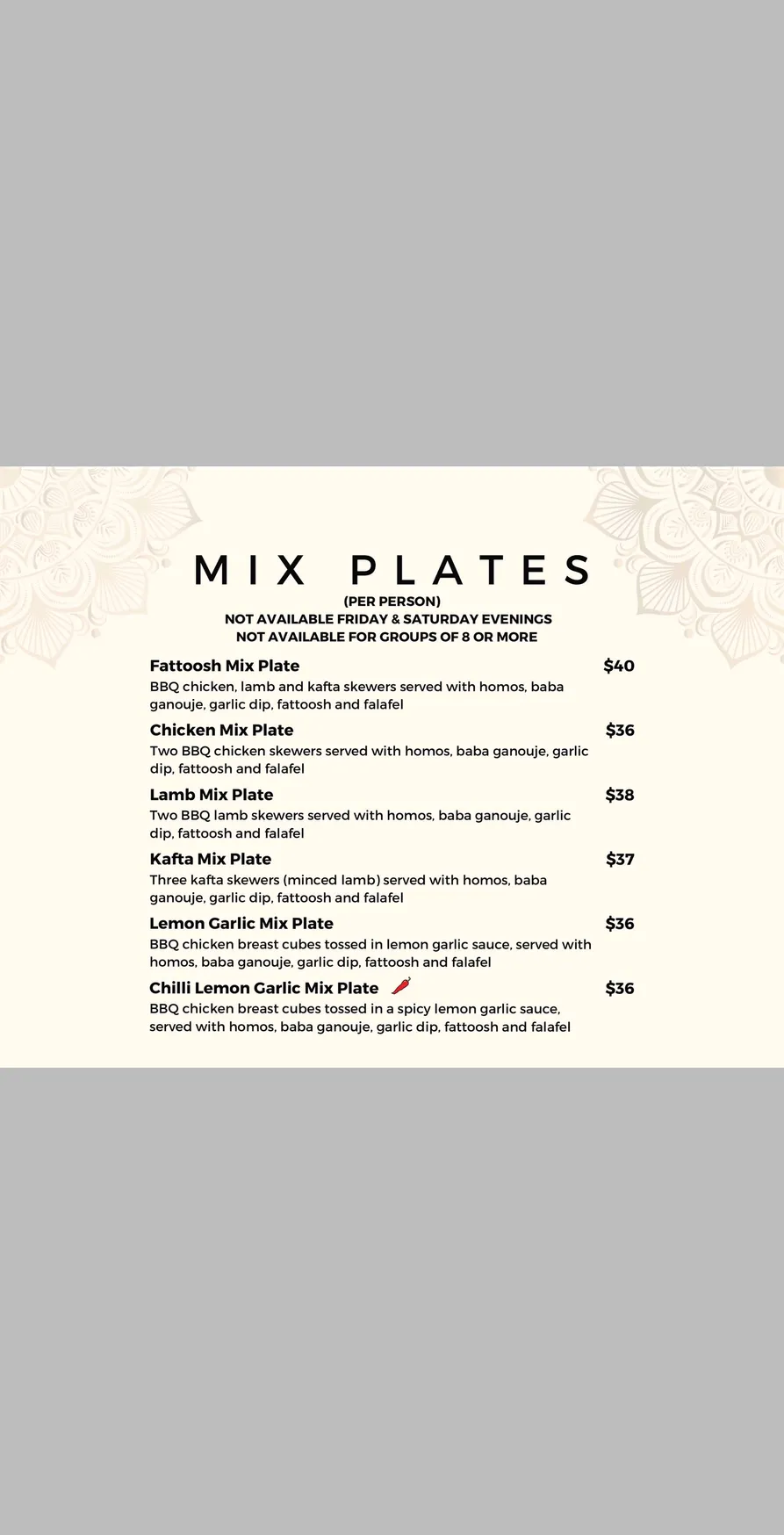 Fattoosh Lebanese Restaurant menu, page 15
