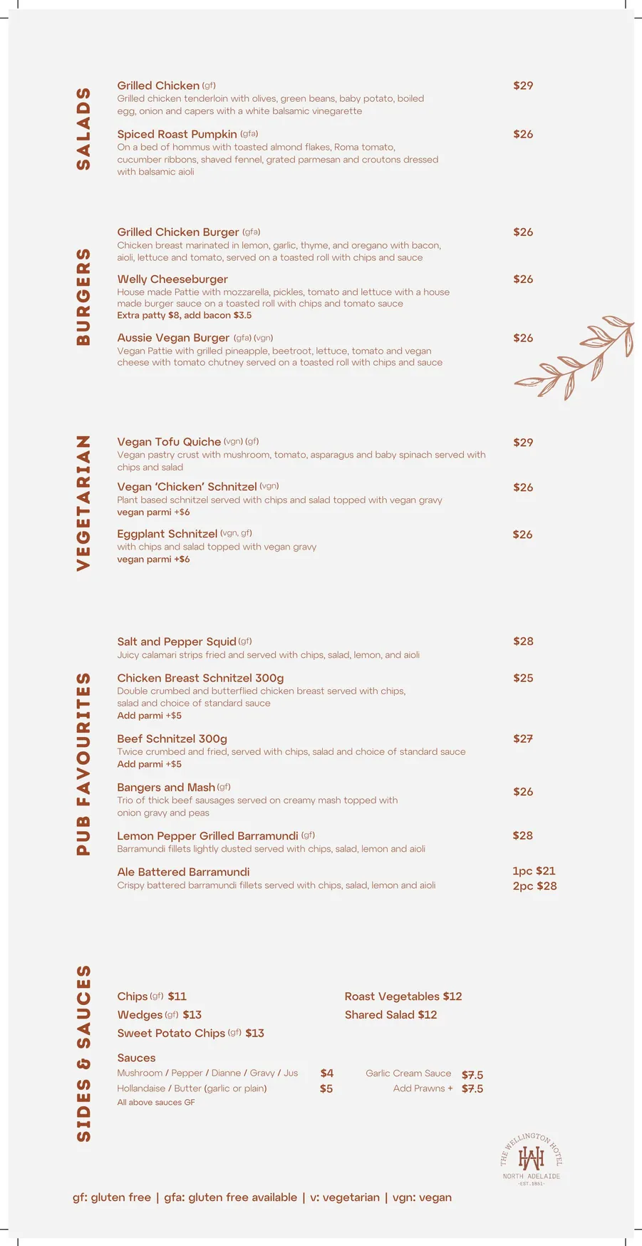 Wellington Hotel menu, page 2