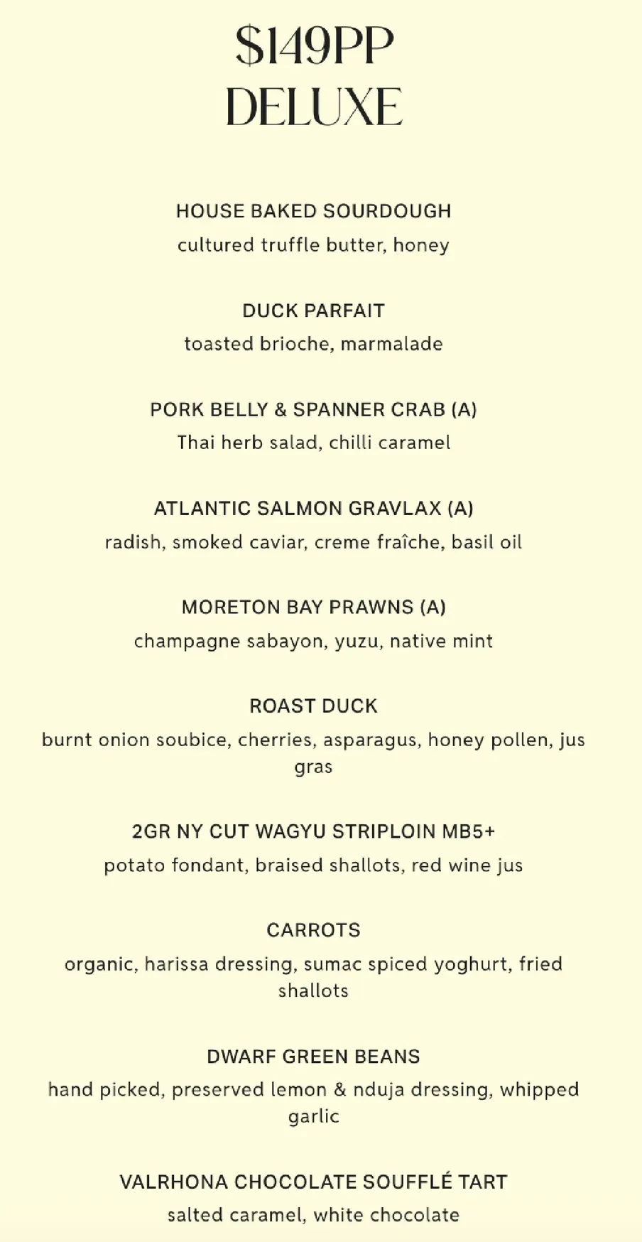 The Summit menu, page 1