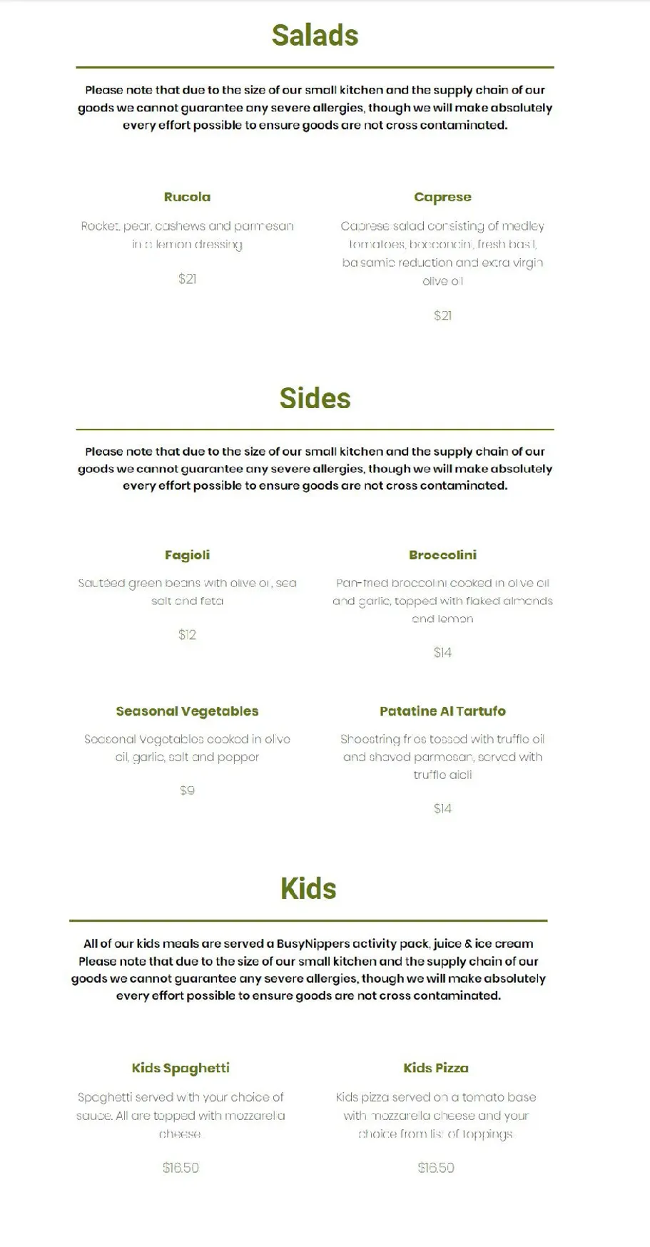 Crento Italian Collaroy menu, page 8