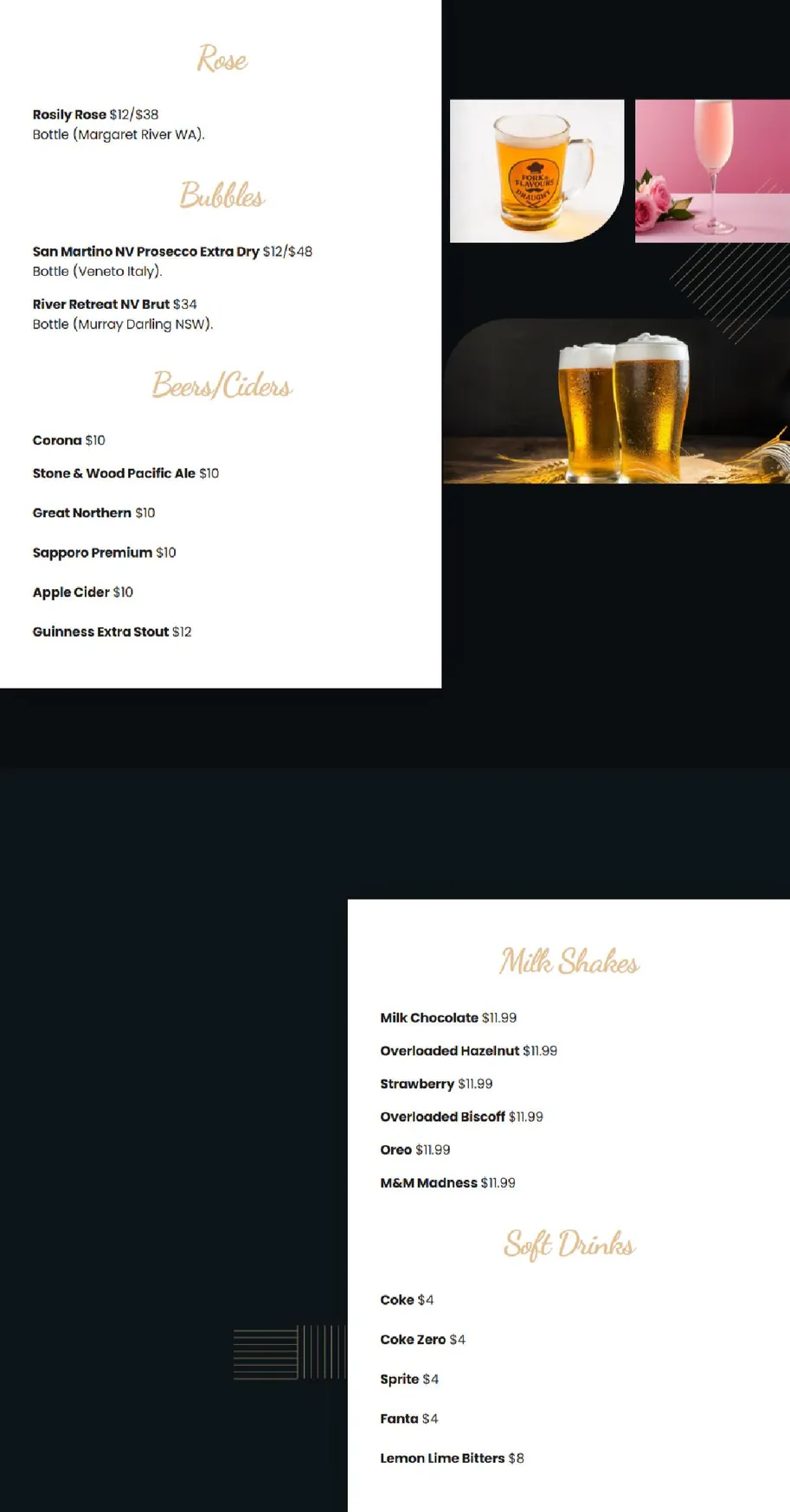 Fork & Flavours menu, page 1