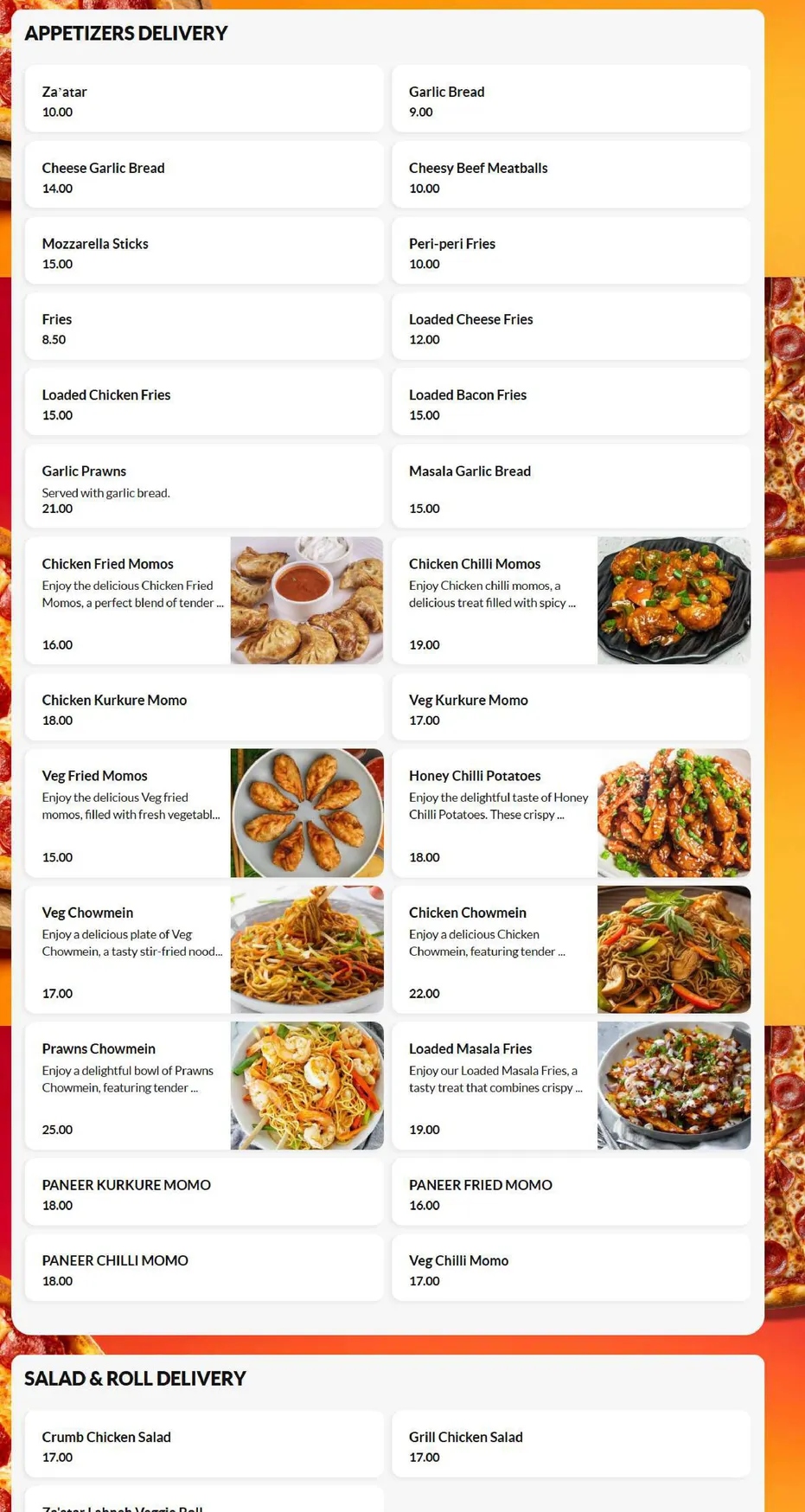 Navi’s Pizza Pasta menu, page 1