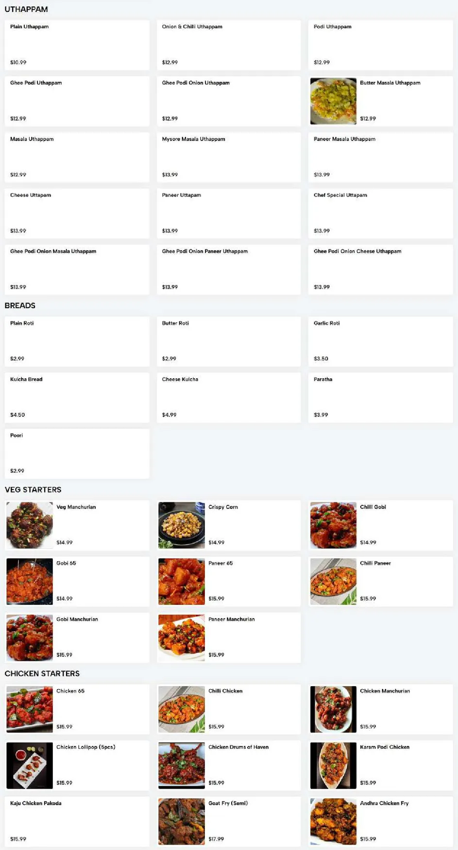 Sri Dwaraka menu, page 3