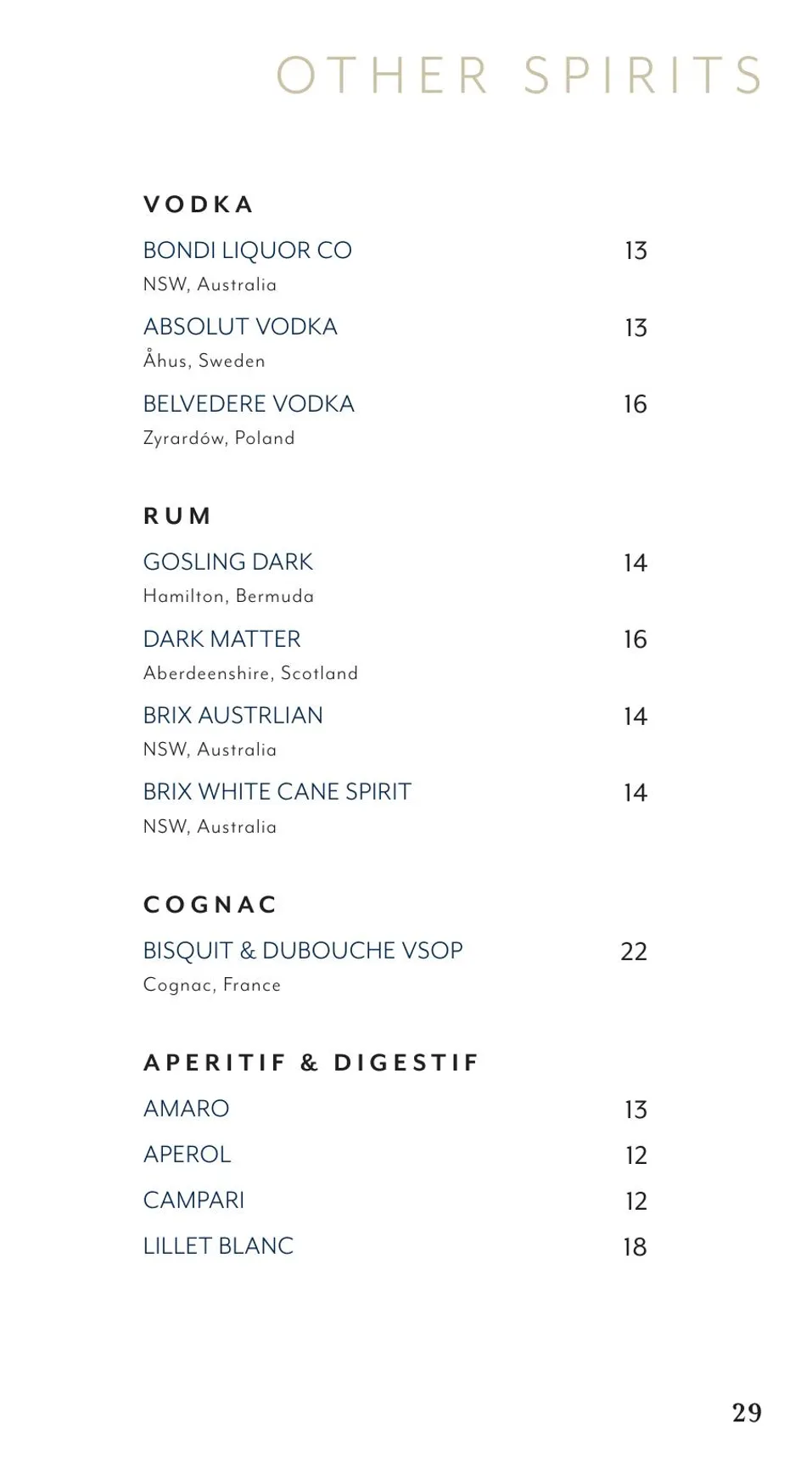 The Fox Hole menu, page 33