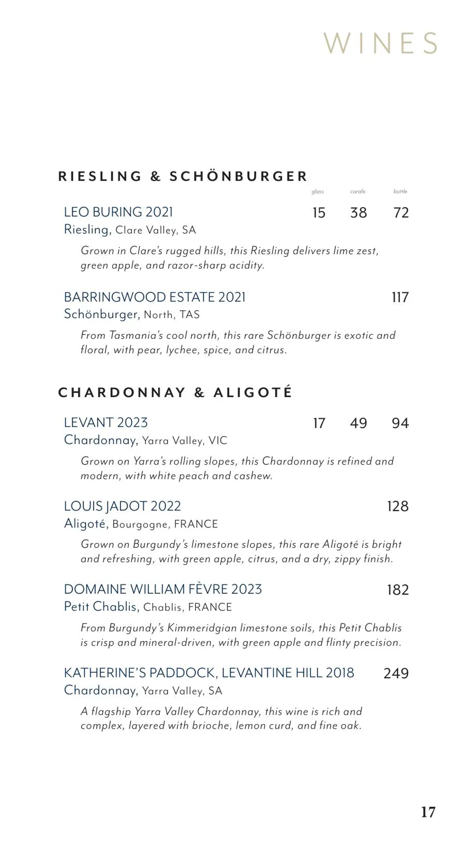 The Fox Hole menu, page 21