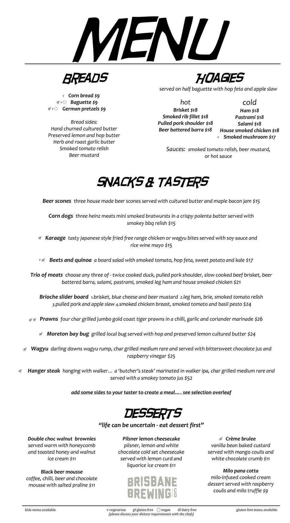 Brisbane Brewing Co menu, page 2
