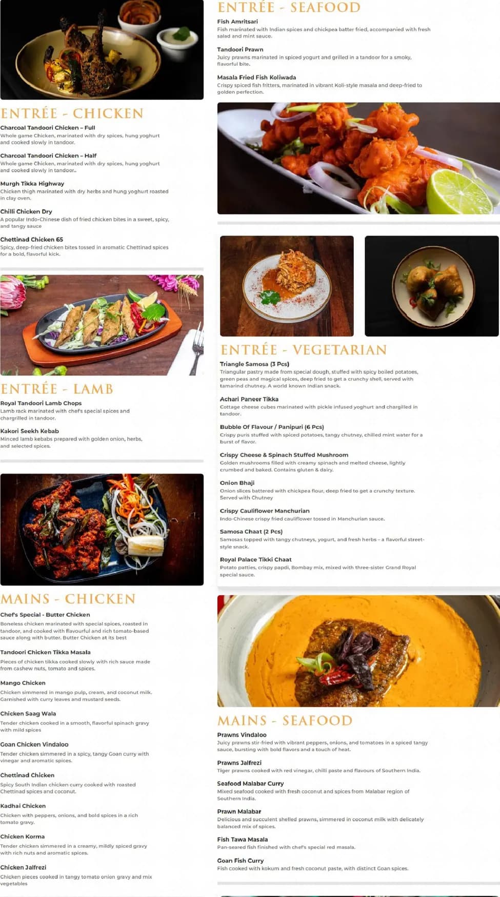 The Royal Palace menu, page 1