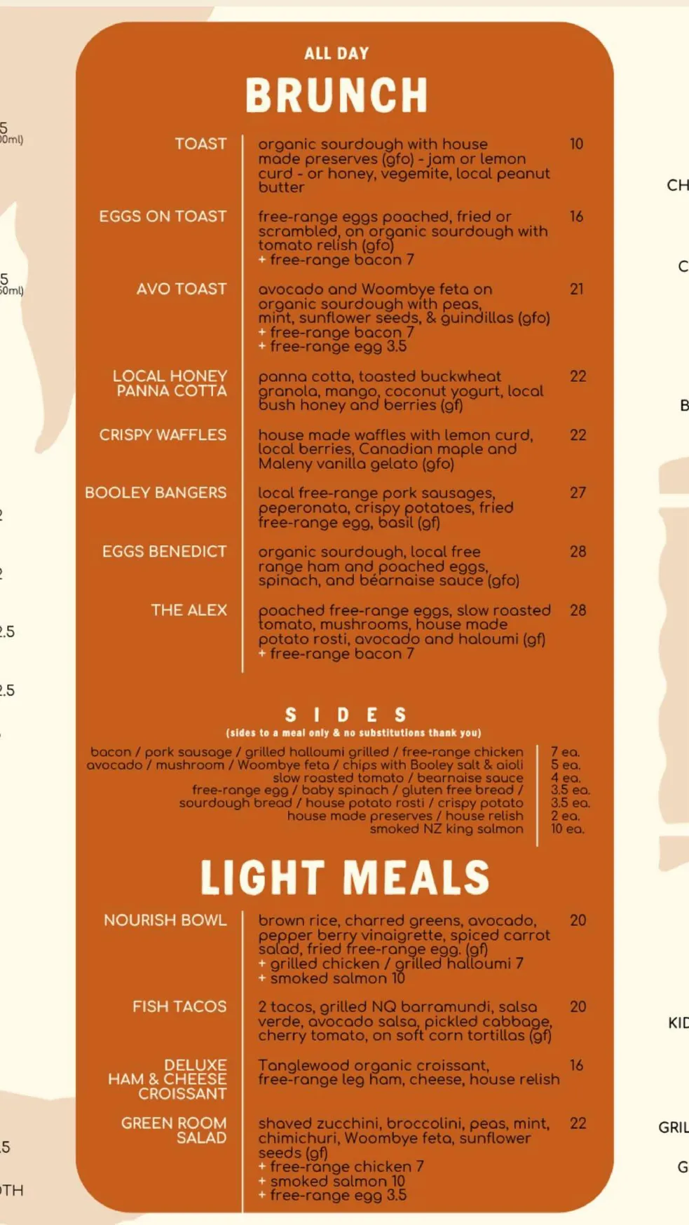 The Booley menu, page 1